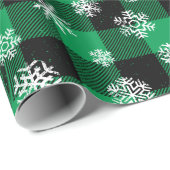 Snowflakes Green Buffalo Pset l Kerstmis Patroon Cadeaupapier (Rol Hoek)