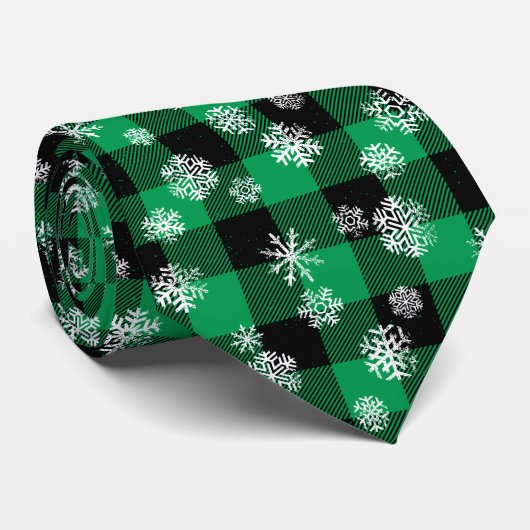 Snowflakes Green Buffalo Pset l Kerstmis Patroon Stropdas (Opgerold)