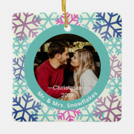Snowflakes Green Fotokerstversiering Keramisch Ornament
