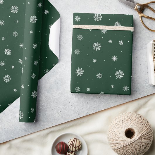 Snowflakes Green Holiday Cadeaupapier