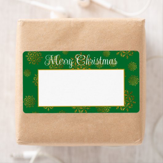 Snowflakes Green Kerstmis Verzendlabels Etiket (Insitu)