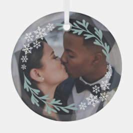 Snowflakes & Greenery Wreater Your Photo Glas Ornament
