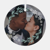 Snowflakes & Greenery Wreater Your Photo Glas Ornament (Achterkant)