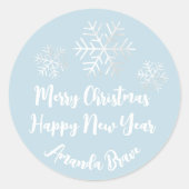 Snowflakes Grey Blue Ronde Sticker (Voorkant)