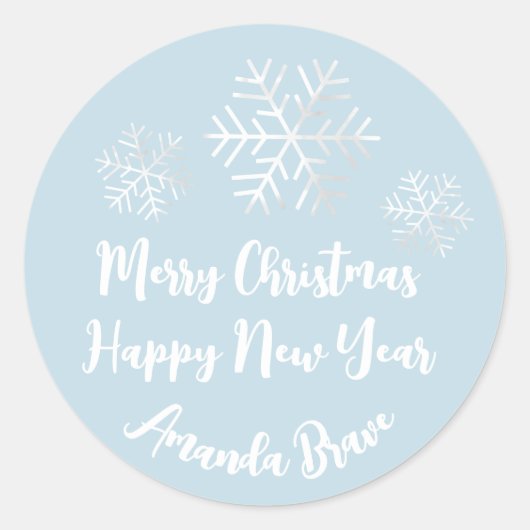 Snowflakes Grey Blue Ronde Sticker (Voorkant)