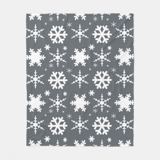 Snowflakes Grey Fleece Deken (Voorkant)