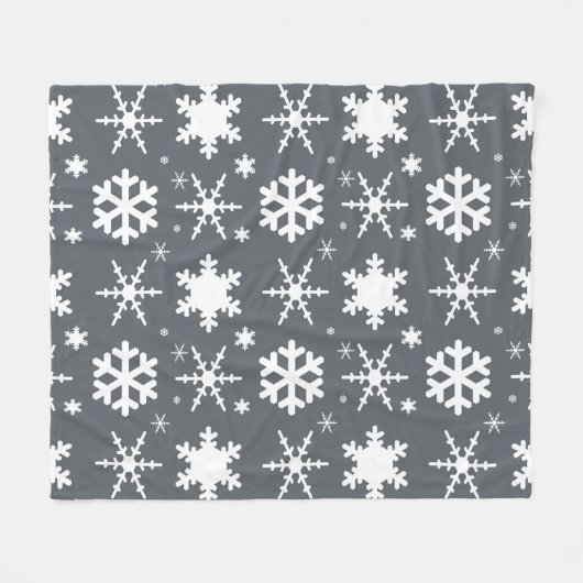 Snowflakes Grey Fleece Deken (Voorkant (Horizontaal))