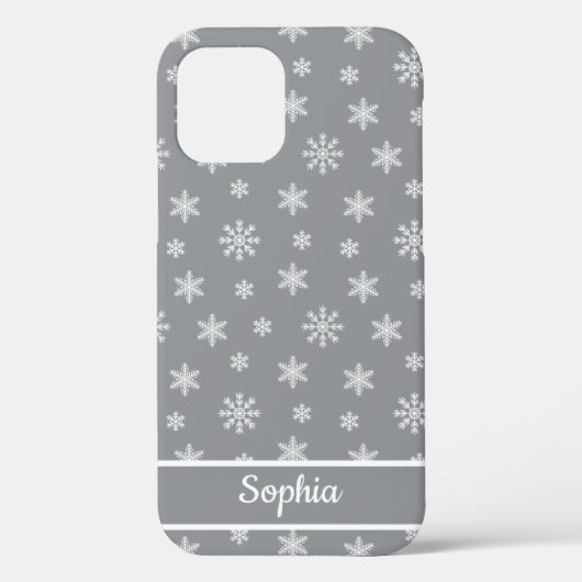 Snowflakes Grijze gepersonaliseerde naam Case-Mate iPhone Case (Achterkant)