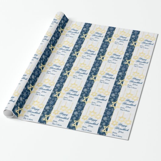 Snowflakes Happy Hanukkah Wrapping Paper Cadeaupapier (Uitgerold)