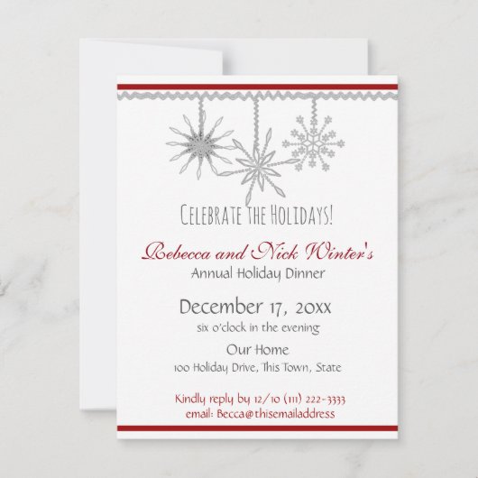 Snowflakes Holiday Dinner Party Kaart (Voorkant)