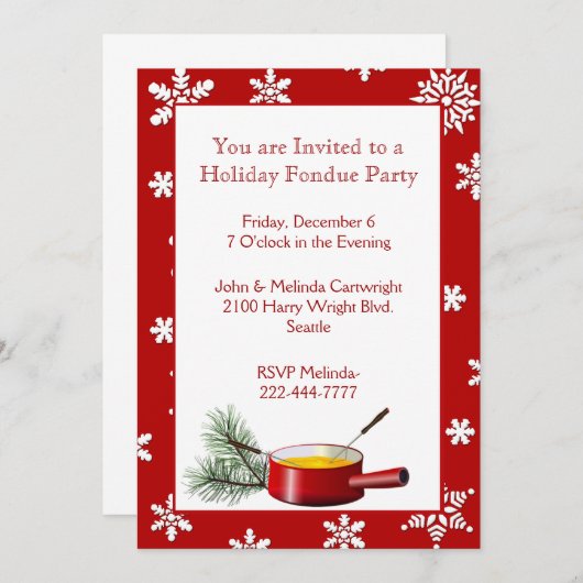 Snowflakes Holiday Fondue Party Uitnodiging (Voorkant / Achterkant)