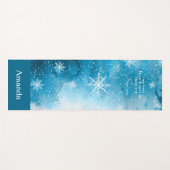 Snowflakes Ice Blue met naam  Yogamat (Voorkant (horizontaal))
