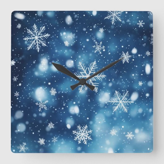 Snowflakes in the Night – Winter Wall Clock Vierkante Klok (Voorkant)