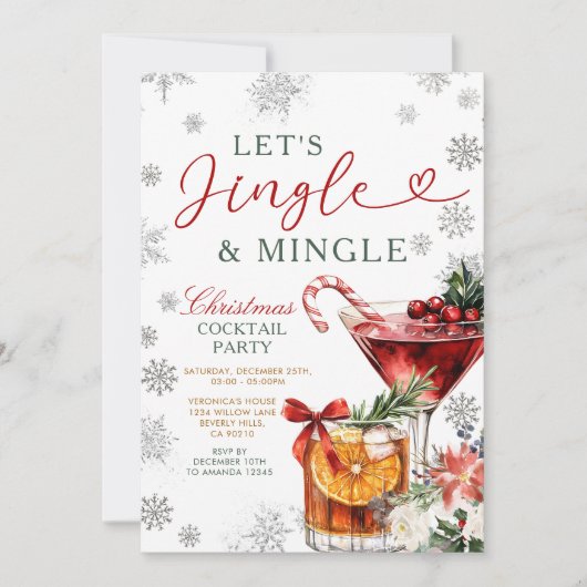 Snowflakes Jingle & Mingle Christmas Cocktail Kaart (Voorkant)