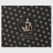 Snowflakes Kandles Holly Black en Gold Kerstmis Cadeaupapier (Vlak)