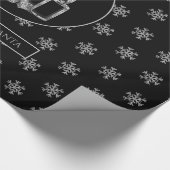 Snowflakes Kandles Holly Black Silver Kerstmis Cadeaupapier (Hoek)