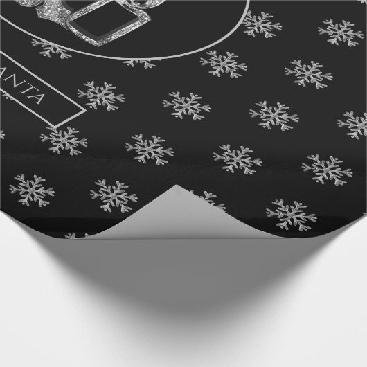Snowflakes Kandles Holly Black Silver Kerstmis Cadeaupapier (Hoek)