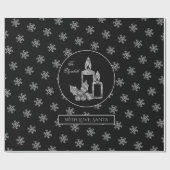 Snowflakes Kandles Holly Black Silver Kerstmis Cadeaupapier (Vlak)