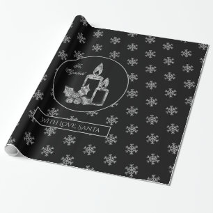 Snowflakes Kandles Holly Black Silver Kerstmis Cadeaupapier