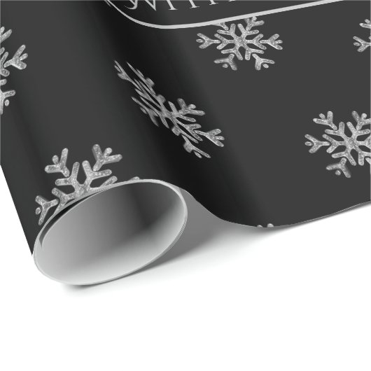 Snowflakes Kandles Holly Black Silver Kerstmis Cadeaupapier (Rol Hoek)
