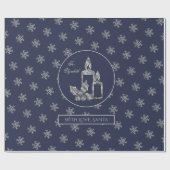 Snowflakes Kandles Holly Blue en Silver Kerstmis Cadeaupapier (Vlak)