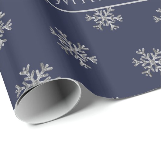 Snowflakes Kandles Holly Blue en Silver Kerstmis Cadeaupapier (Rol Hoek)