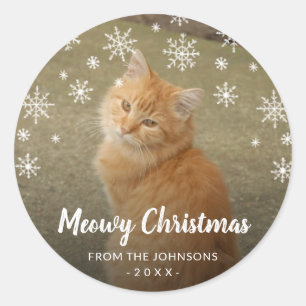 Snowflakes Kat Foto Cute Meowy Kerstmis Ronde Sticker