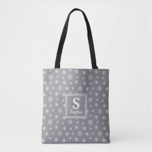 Snowflakes kergrijze monogram tote bag