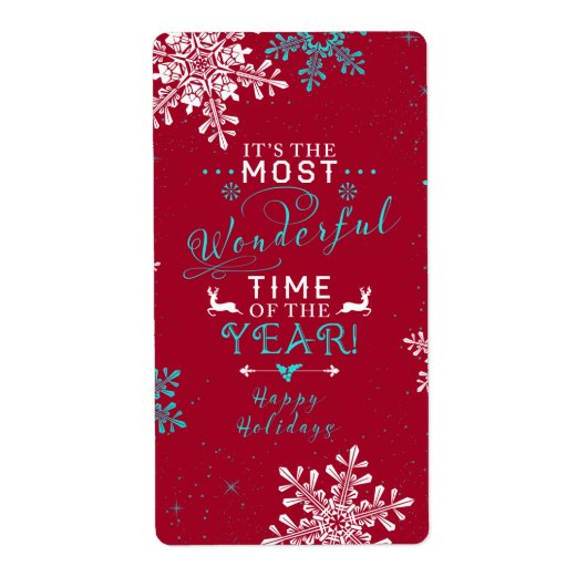 Snowflakes kerst Rode Turquoise Geweldige tijd Etiket (Voorkant)