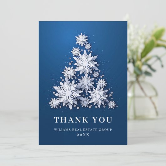 Snowflakes kerstbomen Corporate Holiday Bedankkaart (Staand voorkant)