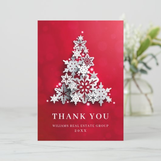 Snowflakes kerstbomen Corporate Holiday Bedankkaart (Staand voorkant)