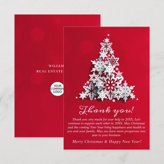 Snowflakes kerstbomen Corporate Holiday Bedankkaart (Voorkant / Achterkant)