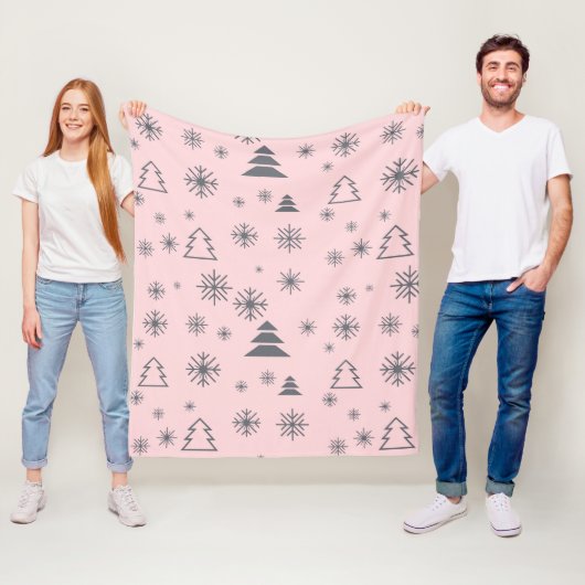 Snowflakes kerstbomen moderne feestdagen fleece deken (In situ)