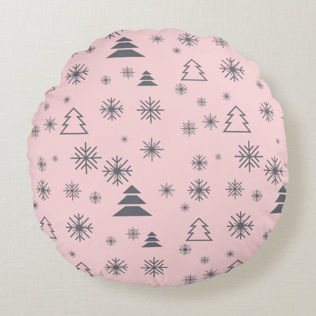 Snowflakes kerstbomen moderne feestdagen rond kussen (Voorkant)