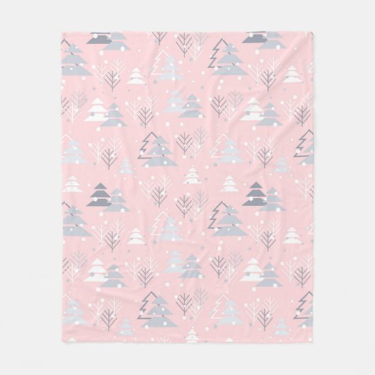 Snowflakes kerstbomen roze grijs fleece deken (Voorkant)