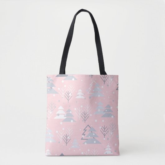 Snowflakes kerstbomen roze grijs tote bag (Voorkant)