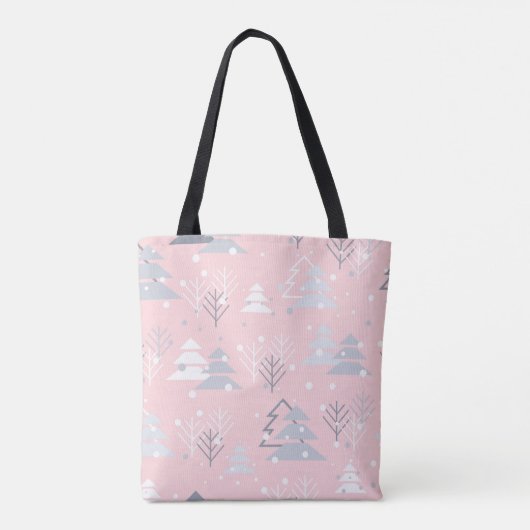 Snowflakes kerstbomen roze grijs tote bag (Achterkant)