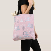 Snowflakes kerstbomen roze grijs tote bag (Dichtbij)