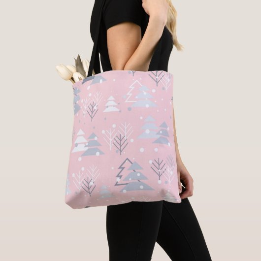 Snowflakes kerstbomen roze grijs tote bag (Dichtbij)