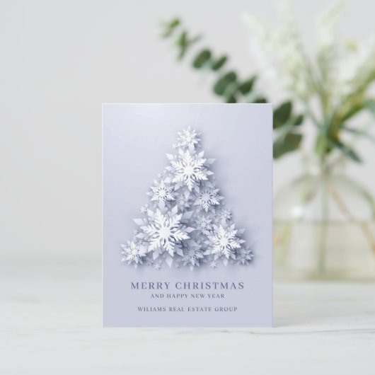 Snowflakes kerstboom bedrijfsgroet briefkaart (Staand voorkant)