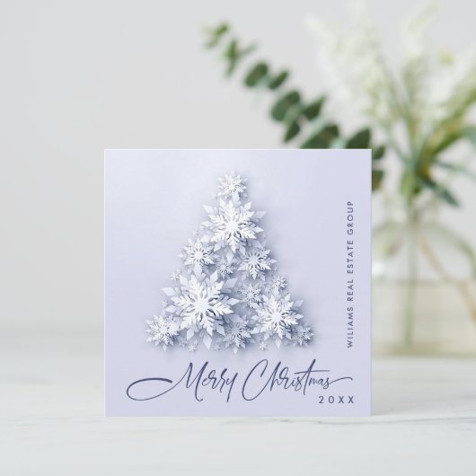 Snowflakes kerstboom bedrijfsgroet feestdagenkaart (Staand voorkant)