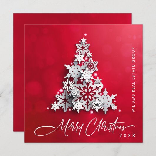 Snowflakes kerstboom bedrijfsgroet feestdagenkaart (Voorkant / Achterkant)