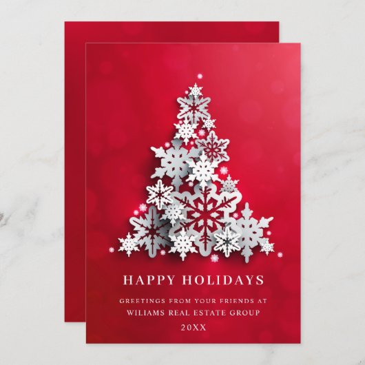 Snowflakes kerstboom bedrijfsgroet feestdagenkaart (Voorkant / Achterkant)