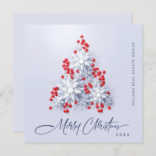 Snowflakes kerstboom bedrijfsgroet feestdagenkaart (Voorkant / Achterkant)
