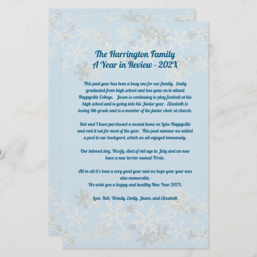 Snowflakes kerstbriefjaar in Review Briefpapier (Voorkant / Achterkant)