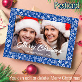 Snowflakes kerstfamilie Fotoscript blauw Feestdagenkaart