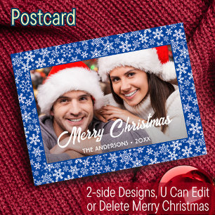 Snowflakes kerstfamilie Fotoscript blauw Feestdagenkaart