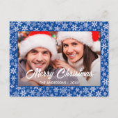 Snowflakes kerstfamilie Fotoscript blauw Feestdagenkaart (Voorkant)