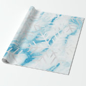 Snowflakes kerstfeestdag blauwe marmer grijs cadeaupapier (Uitgerold)