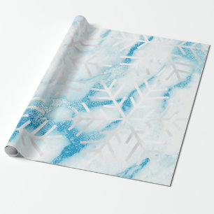 Snowflakes kerstfeestdag blauwe marmer grijs cadeaupapier